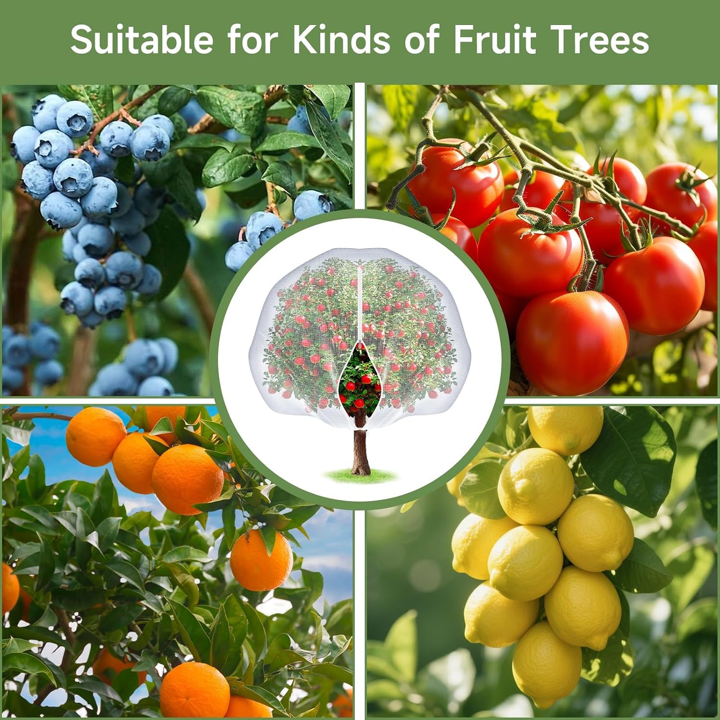 Fruit Tree Netting with Zipper and Drawstring, 10Ft x 10Ft, 2Pcs