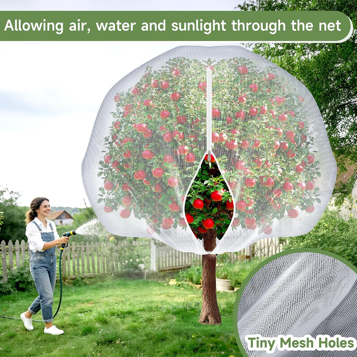Fruit Tree Netting with Zipper and Drawstring, 10Ft x 10Ft, 2Pcs