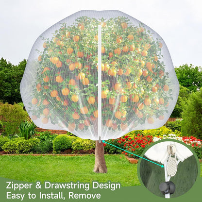 Fruit Tree Netting with Zipper and Drawstring, 10Ft x 10Ft, 2Pcs