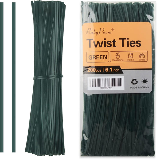 Twist Ties, 200 PCS, 6.1 Inches, Bread Ties, Green, Reusable, for Bags, for Gardening, Home, Office