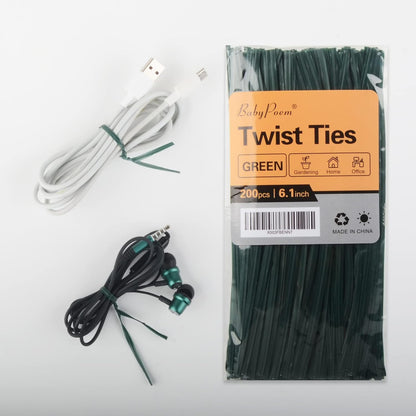 Twist Ties, 200 PCS, 6.1 Inches, Bread Ties, Green, Reusable, for Bags, for Gardening, Home, Office