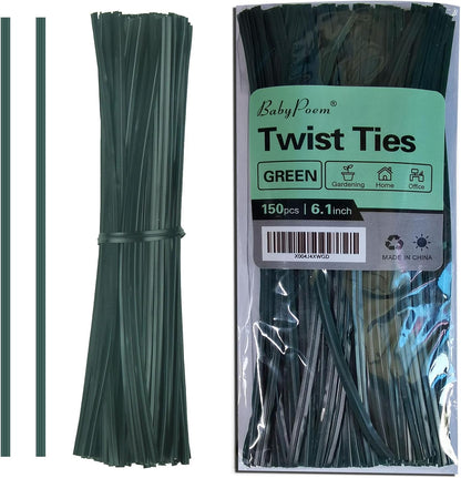 Twist Ties, 200 PCS, 6.1 Inches, Bread Ties, Green, Reusable, for Bags, for Gardening, Home, Office