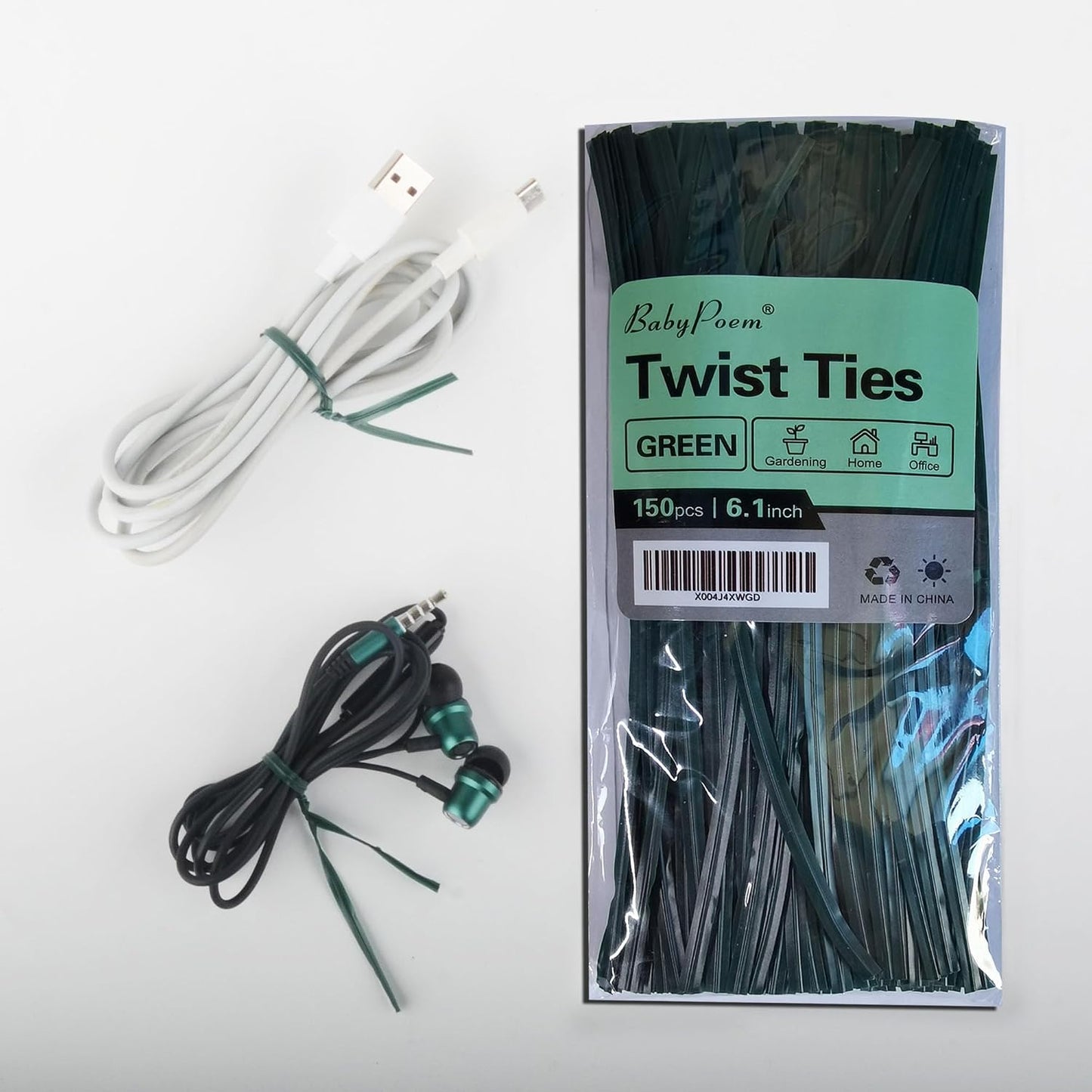 Twist Ties, 200 PCS, 6.1 Inches, Bread Ties, Green, Reusable, for Bags, for Gardening, Home, Office