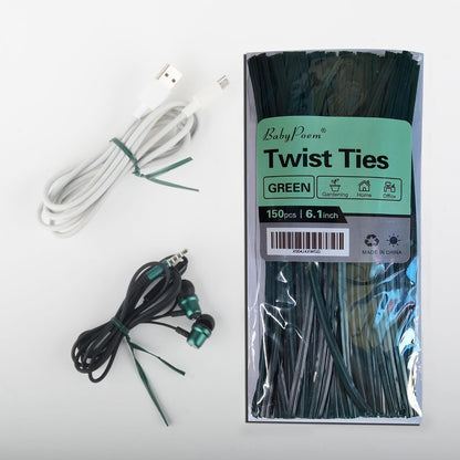 Twist Ties, 200 PCS, 6.1 Inches, Bread Ties, Green, Reusable, for Bags, for Gardening, Home, Office
