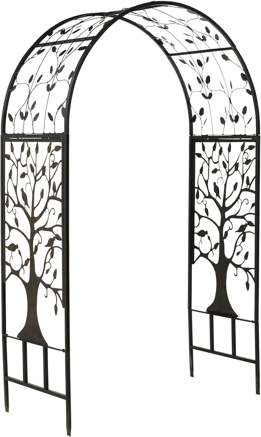Arch Metal Outdoor Garden Arbor | Tree of Life | 83 Inches Tall | Black | Steel Trellis Lattice for Plants & Heavy Vines | Wedding | Outdoor Patio Décor