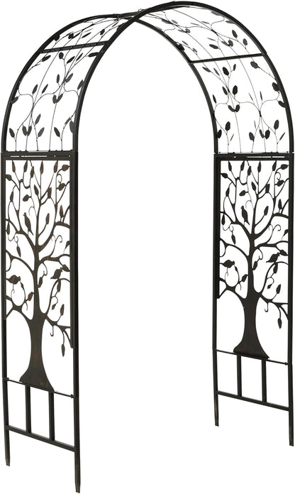 Arch Metal Outdoor Garden Arbor | Tree of Life | 83 Inches Tall | Black | Steel Trellis Lattice for Plants & Heavy Vines | Wedding | Outdoor Patio Décor