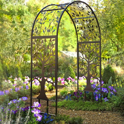 Arch Metal Outdoor Garden Arbor | Tree of Life | 83 Inches Tall | Black | Steel Trellis Lattice for Plants & Heavy Vines | Wedding | Outdoor Patio Décor