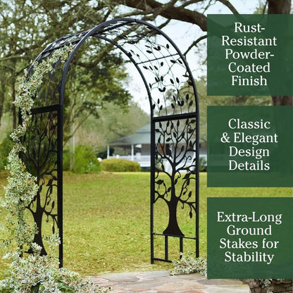 Arch Metal Outdoor Garden Arbor | Tree of Life | 83 Inches Tall | Black | Steel Trellis Lattice for Plants & Heavy Vines | Wedding | Outdoor Patio Décor