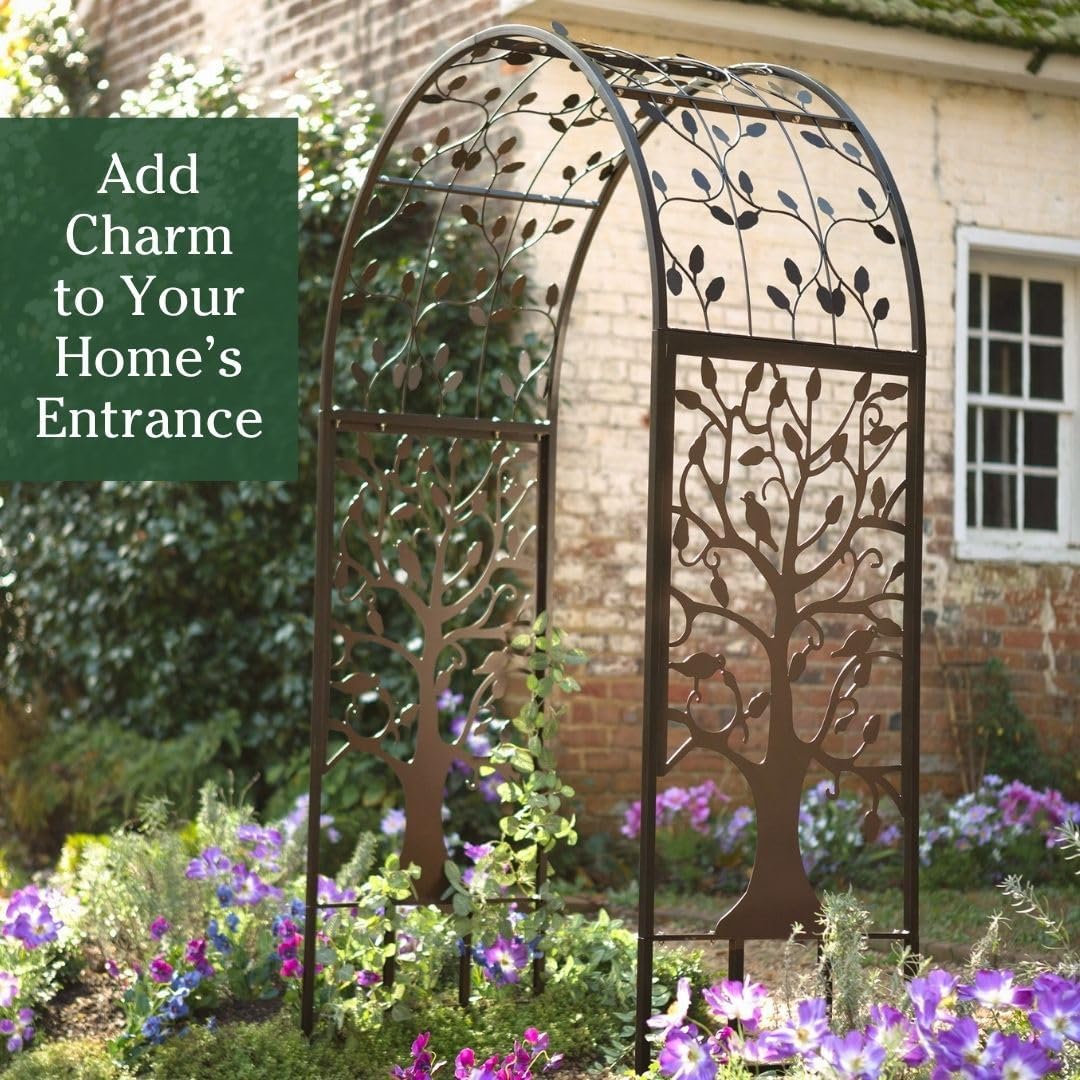 Arch Metal Outdoor Garden Arbor | Tree of Life | 83 Inches Tall | Black | Steel Trellis Lattice for Plants & Heavy Vines | Wedding | Outdoor Patio Décor