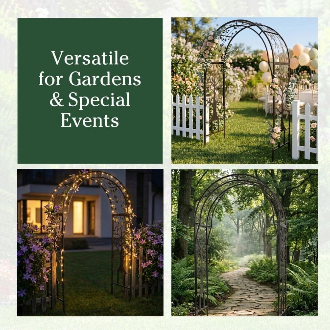 Arch Metal Outdoor Garden Arbor | Tree of Life | 83 Inches Tall | Black | Steel Trellis Lattice for Plants & Heavy Vines | Wedding | Outdoor Patio Décor