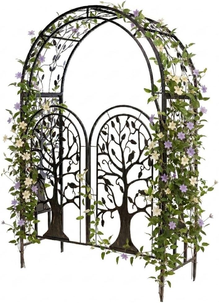 Arch Metal Outdoor Garden Arbor | Tree of Life | 83 Inches Tall | Black | Steel Trellis Lattice for Plants & Heavy Vines | Wedding | Outdoor Patio Décor
