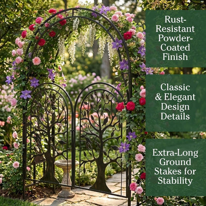 Arch Metal Outdoor Garden Arbor | Tree of Life | 83 Inches Tall | Black | Steel Trellis Lattice for Plants & Heavy Vines | Wedding | Outdoor Patio Décor