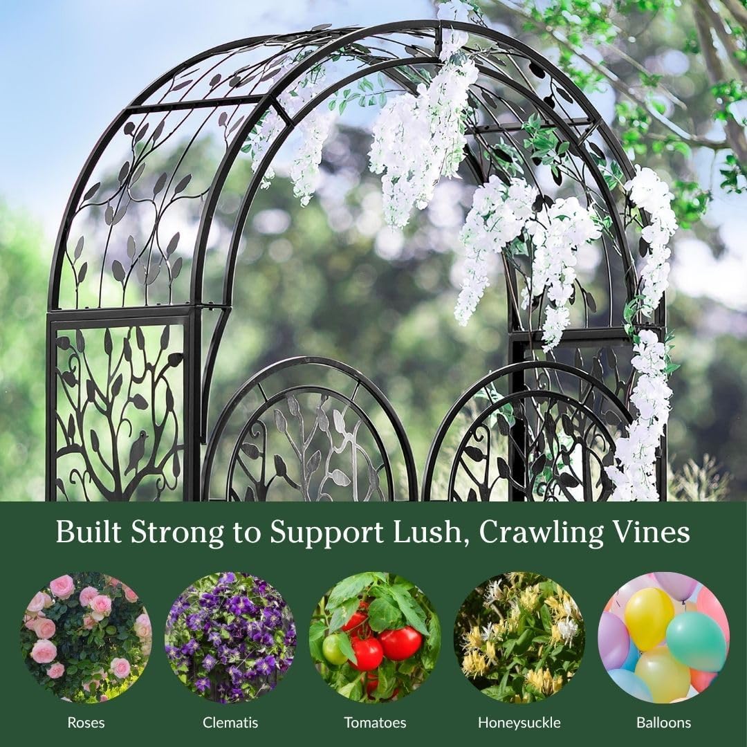 Arch Metal Outdoor Garden Arbor | Tree of Life | 83 Inches Tall | Black | Steel Trellis Lattice for Plants & Heavy Vines | Wedding | Outdoor Patio Décor