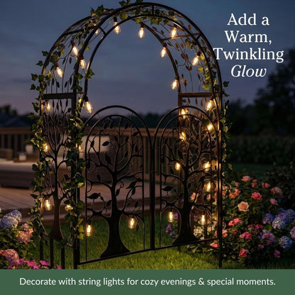 Arch Metal Outdoor Garden Arbor | Tree of Life | 83 Inches Tall | Black | Steel Trellis Lattice for Plants & Heavy Vines | Wedding | Outdoor Patio Décor