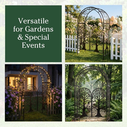 Arch Metal Outdoor Garden Arbor | Tree of Life | 83 Inches Tall | Black | Steel Trellis Lattice for Plants & Heavy Vines | Wedding | Outdoor Patio Décor