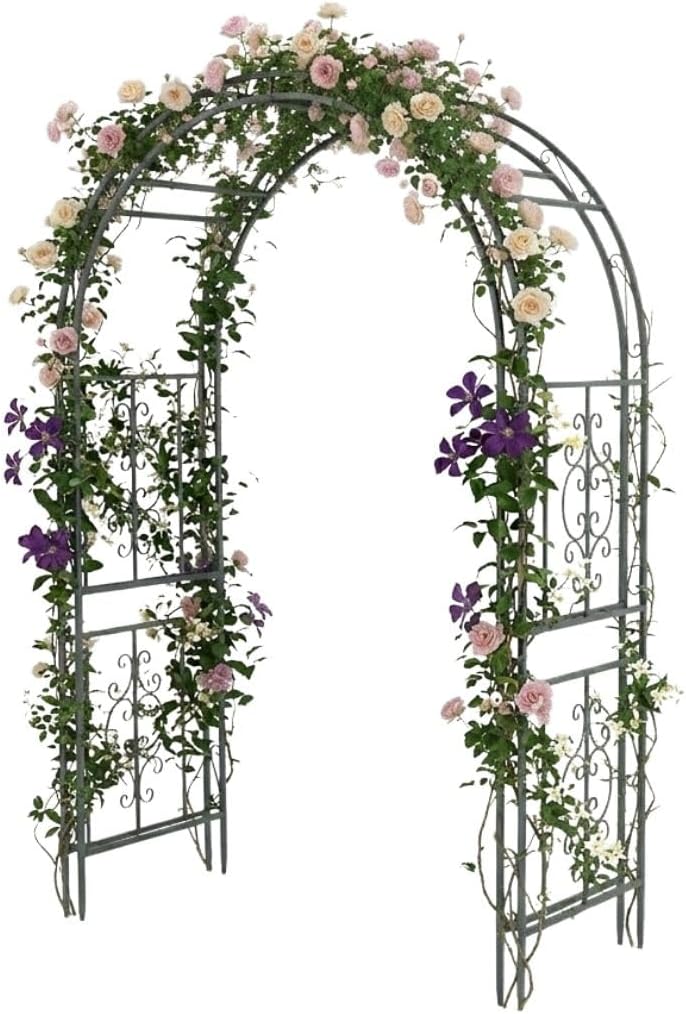 Arch Metal Outdoor Garden Arbor | Tree of Life | 83 Inches Tall | Black | Steel Trellis Lattice for Plants & Heavy Vines | Wedding | Outdoor Patio Décor