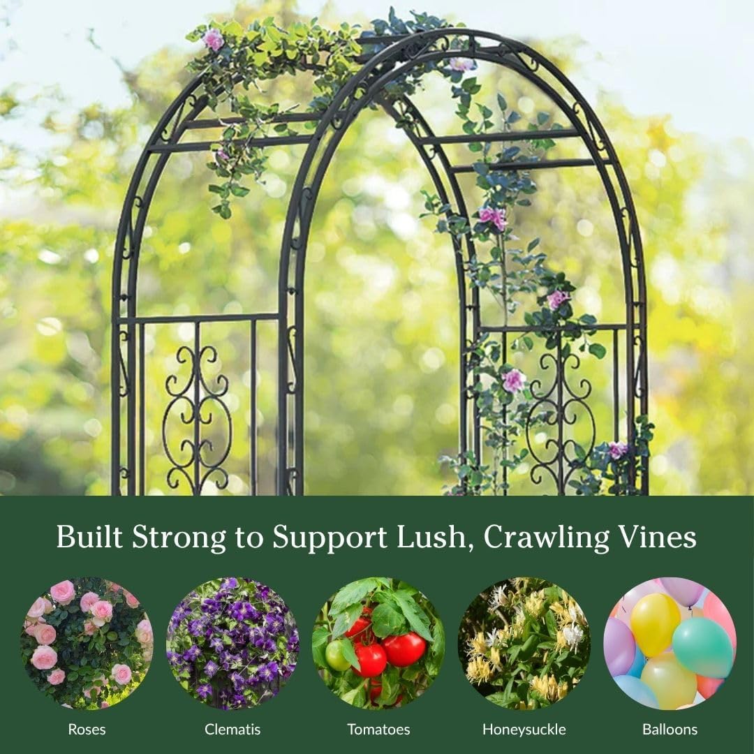 Arch Metal Outdoor Garden Arbor | Tree of Life | 83 Inches Tall | Black | Steel Trellis Lattice for Plants & Heavy Vines | Wedding | Outdoor Patio Décor