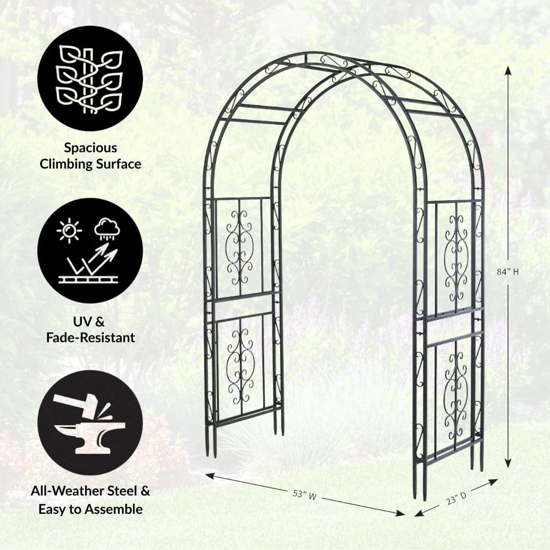Arch Metal Outdoor Garden Arbor | Tree of Life | 83 Inches Tall | Black | Steel Trellis Lattice for Plants & Heavy Vines | Wedding | Outdoor Patio Décor