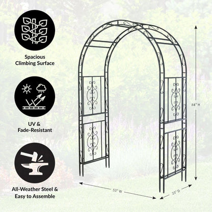 Arch Metal Outdoor Garden Arbor | Tree of Life | 83 Inches Tall | Black | Steel Trellis Lattice for Plants & Heavy Vines | Wedding | Outdoor Patio Décor