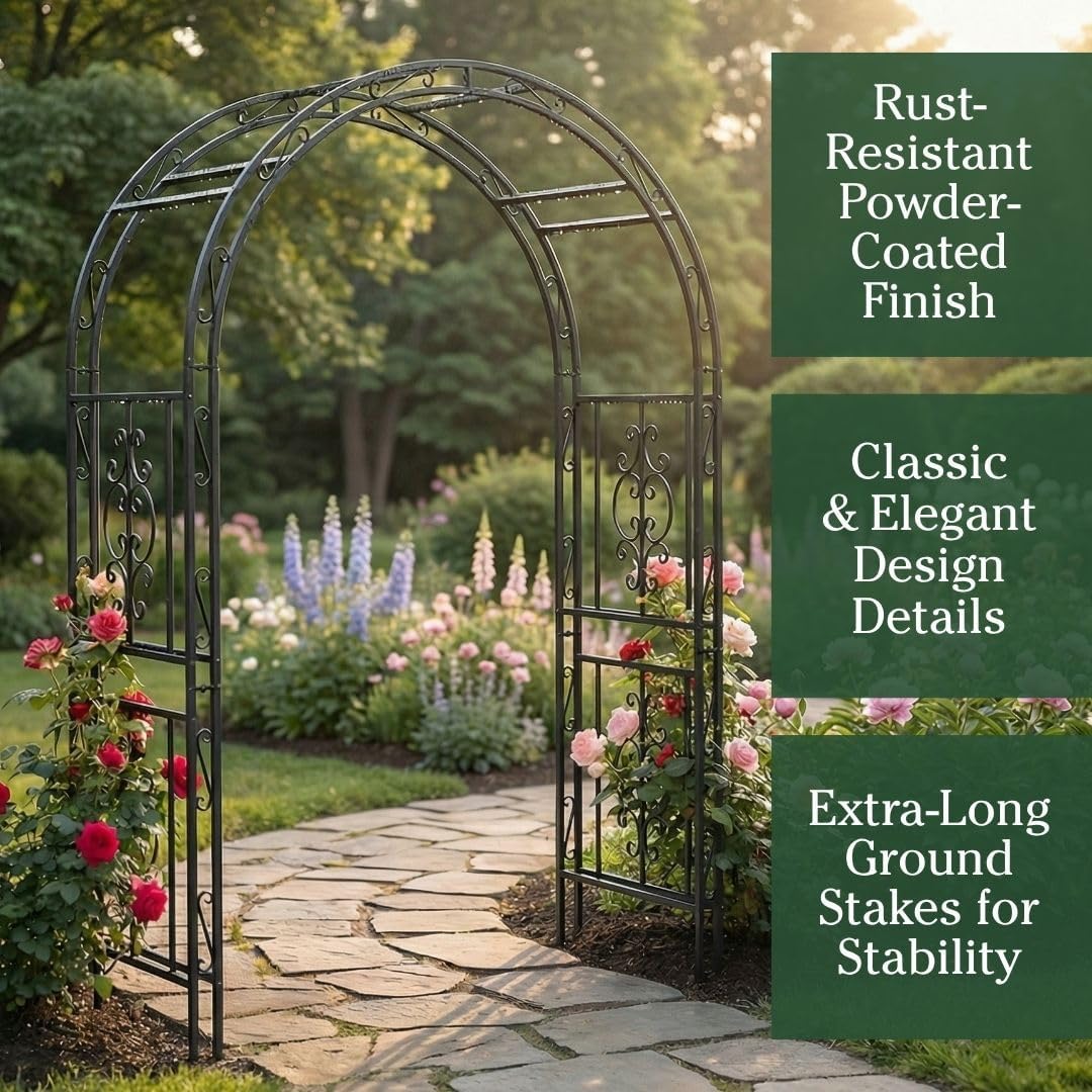 Arch Metal Outdoor Garden Arbor | Tree of Life | 83 Inches Tall | Black | Steel Trellis Lattice for Plants & Heavy Vines | Wedding | Outdoor Patio Décor