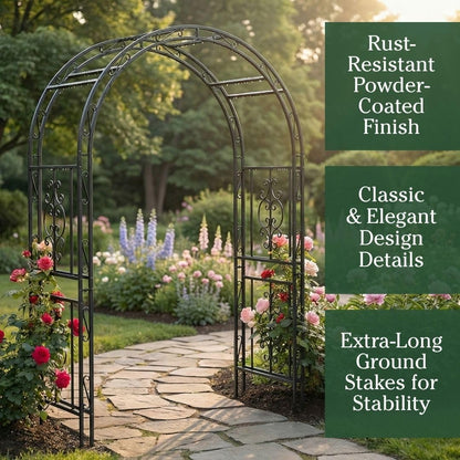 Arch Metal Outdoor Garden Arbor | Tree of Life | 83 Inches Tall | Black | Steel Trellis Lattice for Plants & Heavy Vines | Wedding | Outdoor Patio Décor