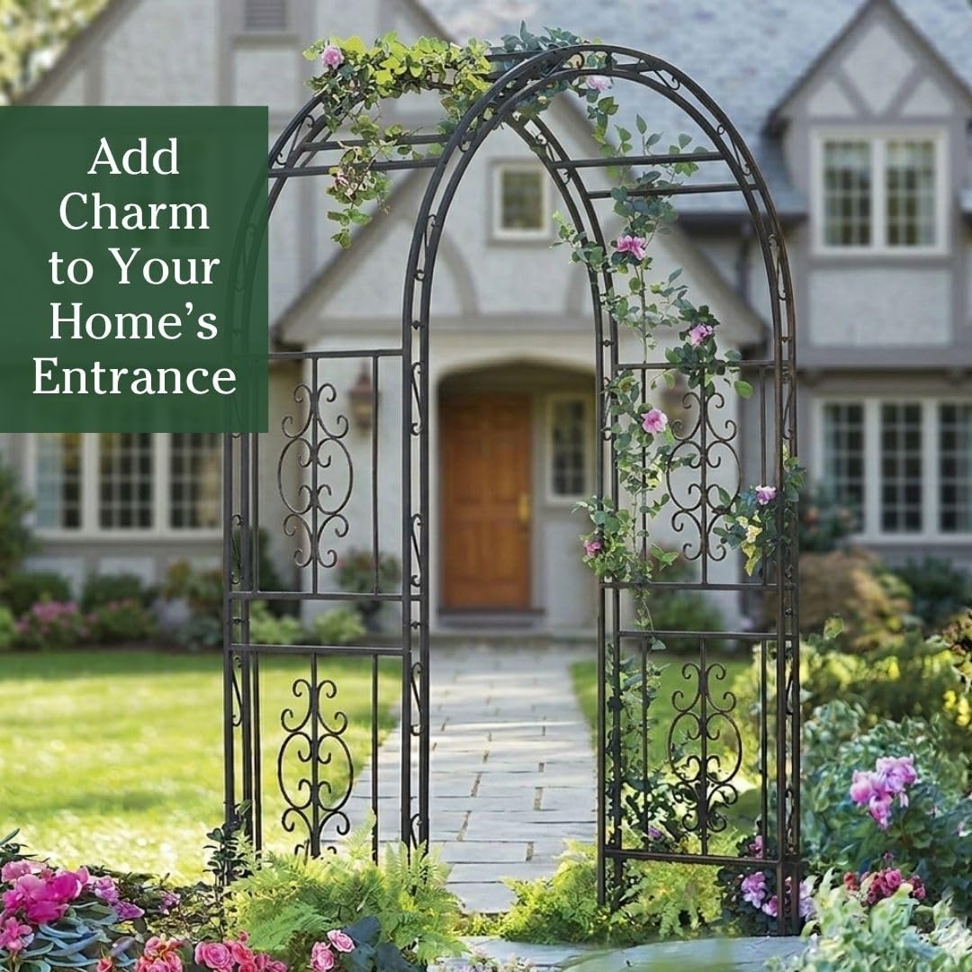 Arch Metal Outdoor Garden Arbor | Tree of Life | 83 Inches Tall | Black | Steel Trellis Lattice for Plants & Heavy Vines | Wedding | Outdoor Patio Décor