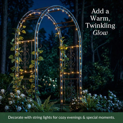 Arch Metal Outdoor Garden Arbor | Tree of Life | 83 Inches Tall | Black | Steel Trellis Lattice for Plants & Heavy Vines | Wedding | Outdoor Patio Décor