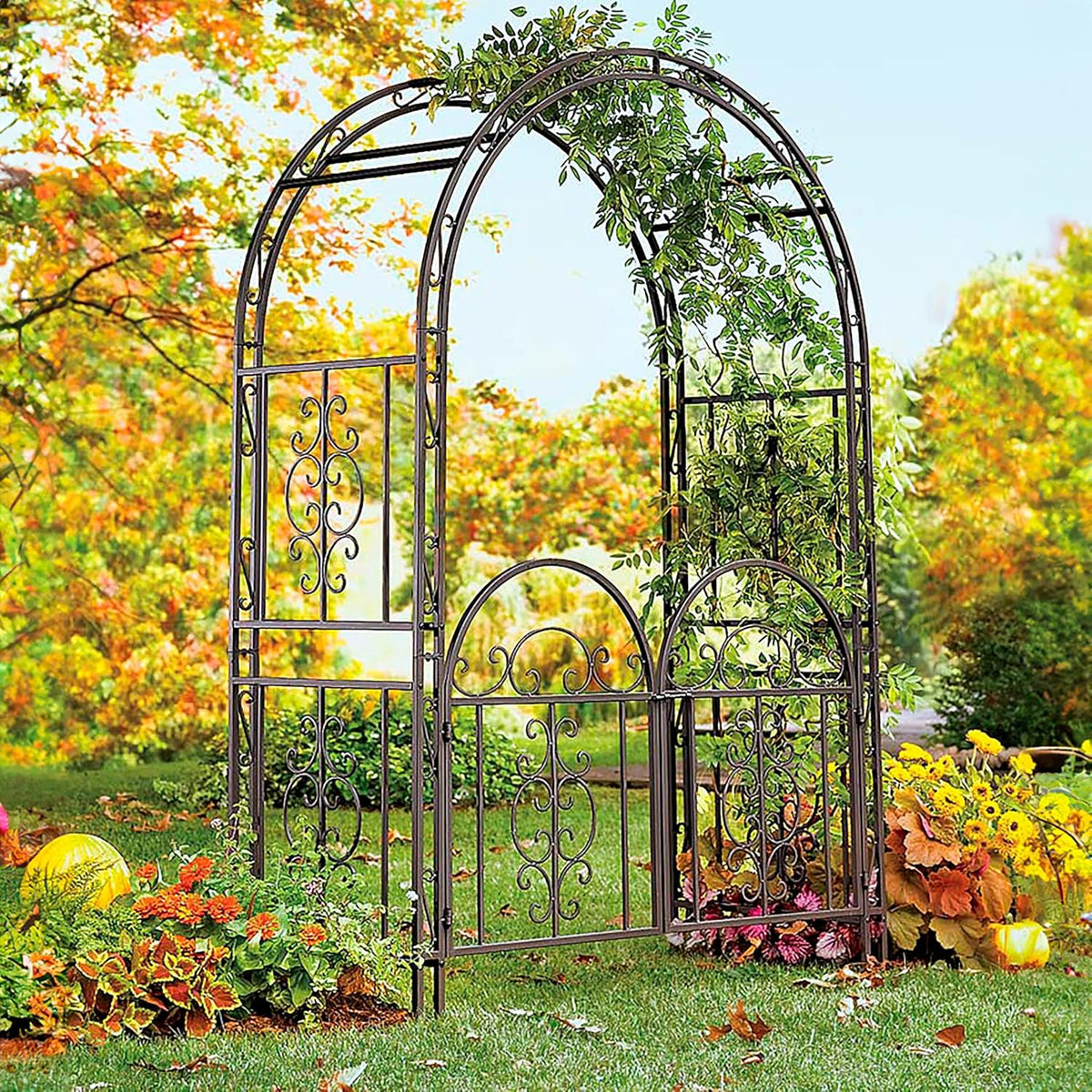 Arch Metal Outdoor Garden Arbor | Tree of Life | 83 Inches Tall | Black | Steel Trellis Lattice for Plants & Heavy Vines | Wedding | Outdoor Patio Décor