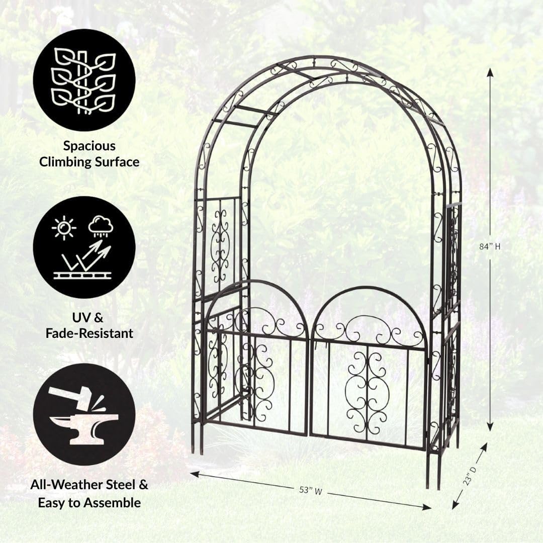 Arch Metal Outdoor Garden Arbor | Tree of Life | 83 Inches Tall | Black | Steel Trellis Lattice for Plants & Heavy Vines | Wedding | Outdoor Patio Décor