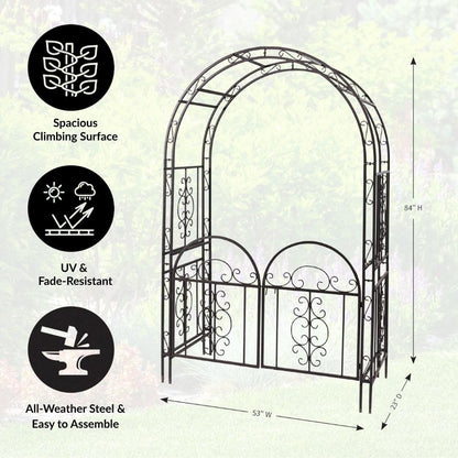 Arch Metal Outdoor Garden Arbor | Tree of Life | 83 Inches Tall | Black | Steel Trellis Lattice for Plants & Heavy Vines | Wedding | Outdoor Patio Décor