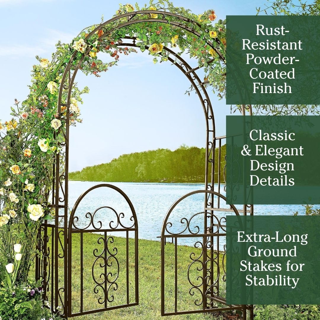 Arch Metal Outdoor Garden Arbor | Tree of Life | 83 Inches Tall | Black | Steel Trellis Lattice for Plants & Heavy Vines | Wedding | Outdoor Patio Décor