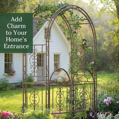 Arch Metal Outdoor Garden Arbor | Tree of Life | 83 Inches Tall | Black | Steel Trellis Lattice for Plants & Heavy Vines | Wedding | Outdoor Patio Décor