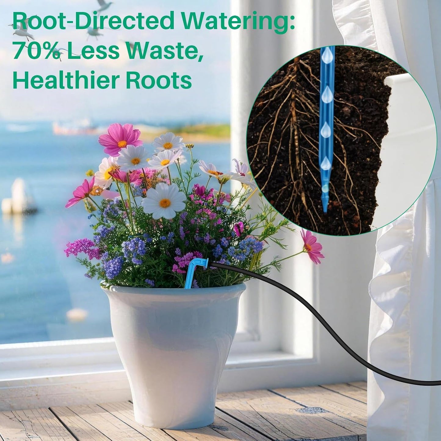 4W Solar Powered Automatic Drip Irrigation Kit with LCD Timer, Customizable Watering Duration 1–30min & Interval 3h–7d, Solar Irrigation System for 15 Potted Plants, Garden, Patio, Vacation