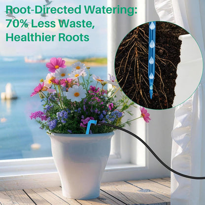 4W Solar Powered Automatic Drip Irrigation Kit with LCD Timer, Customizable Watering Duration 1–30min & Interval 3h–7d, Solar Irrigation System for 15 Potted Plants, Garden, Patio, Vacation