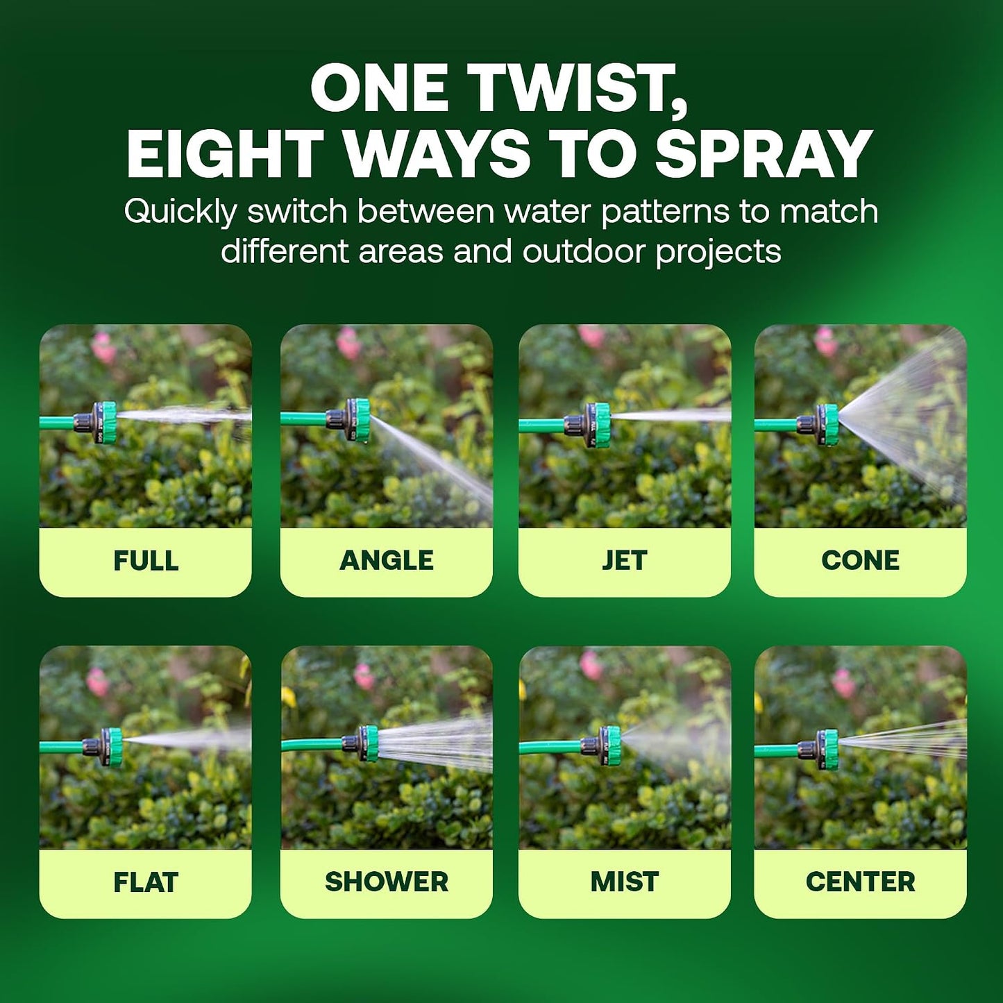 TCNZL8PWAND16 Watering Wand Garden Hose Nozzle, 16 Inch - Thumb Flow Control with 8 Spray Pattern, Comfort Grip, 3/4 in GHT for Plants, Flower Beds & Outdoor Cleaning - Green and Black