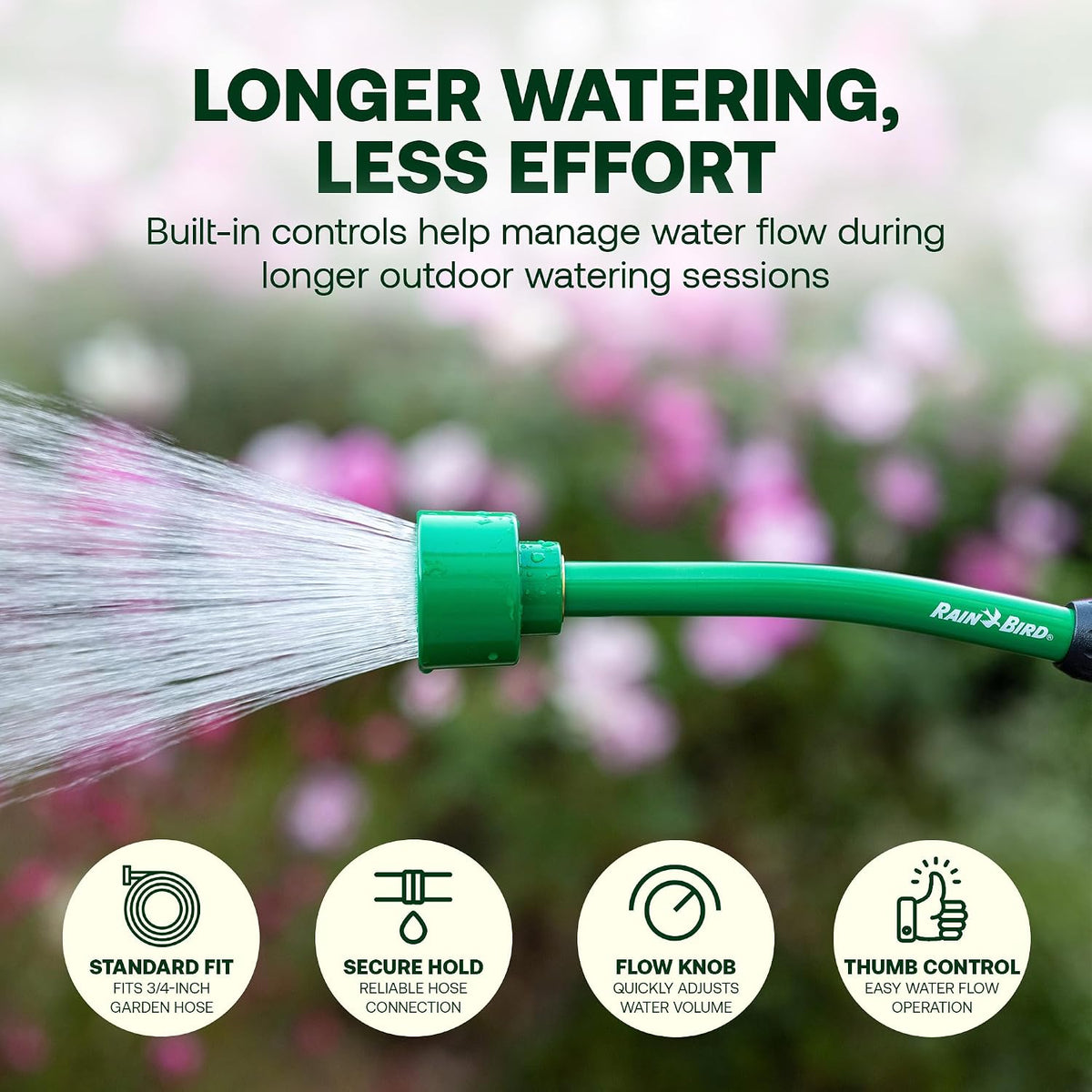 TCNZL8PWAND16 Watering Wand Garden Hose Nozzle, 16 Inch - Thumb Flow Control with 8 Spray Pattern, Comfort Grip, 3/4 in GHT for Plants, Flower Beds & Outdoor Cleaning - Green and Black