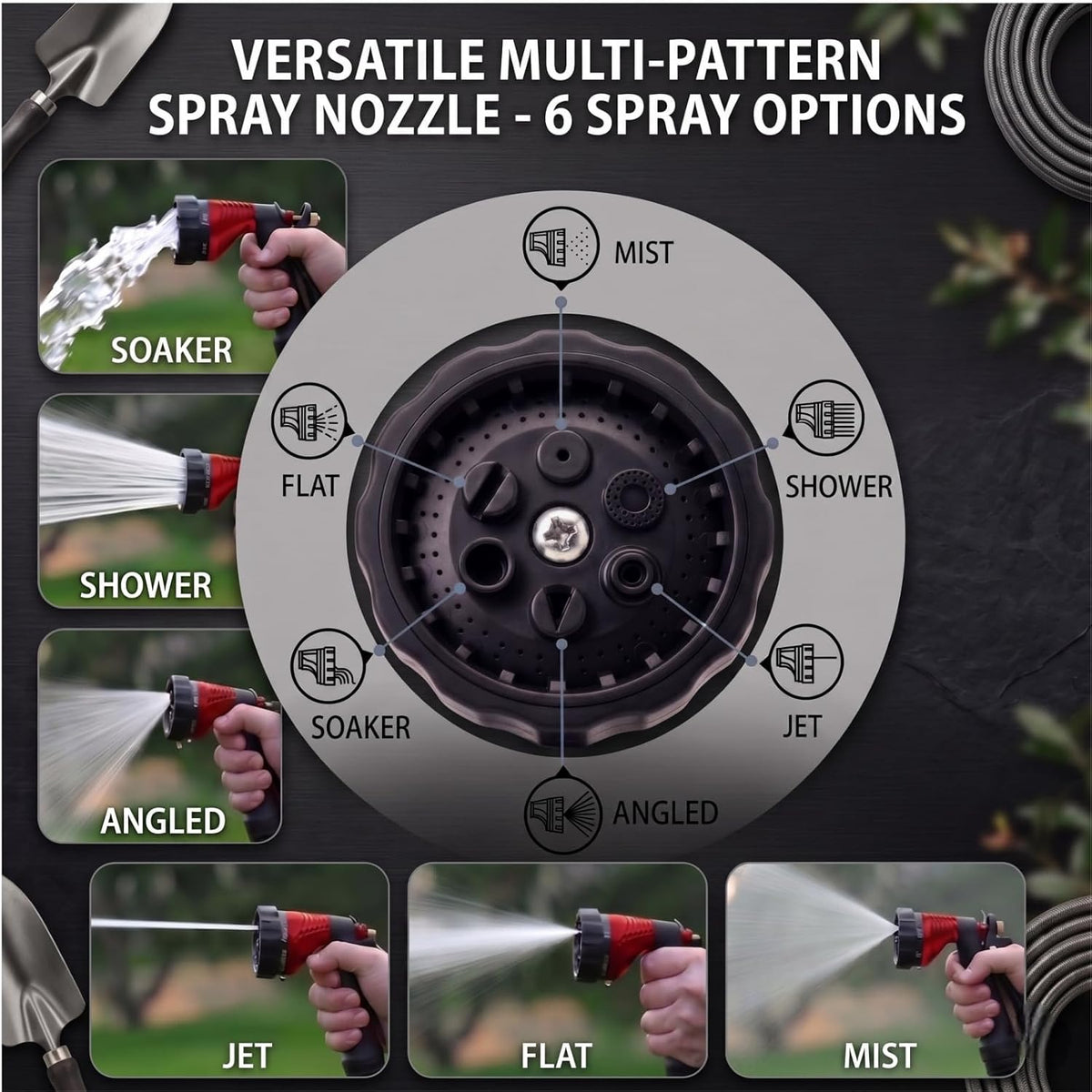 Water Hose Nozzle Spray Nozzle, Metal Garden Hose Nozzle with Adjustable Spray Patterns, Perfect for Watering Plants, Washing Cars and Showering Dogs & Pets