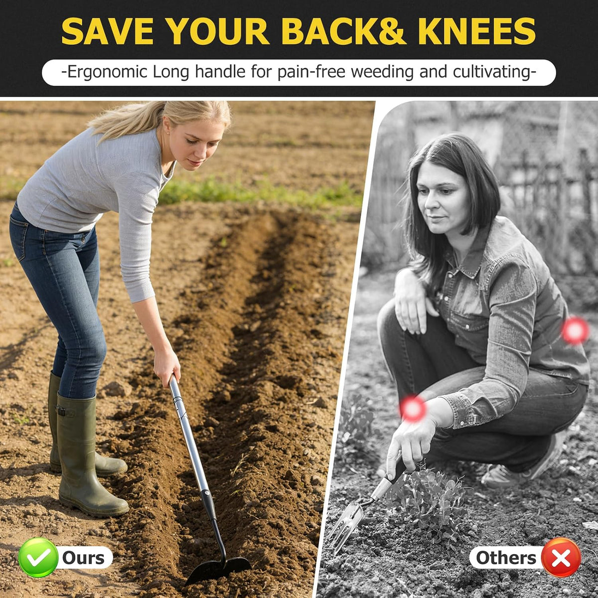 Draw Hoe Garden Tool, Heavy Duty Garden Hoes for Weeding Stainless Steel Long Handle, Easy Stand Up Scraping Weeder Tool for Garden, 63inch Adjustable Weed Hoe with 7-inch Wide Welded Blade