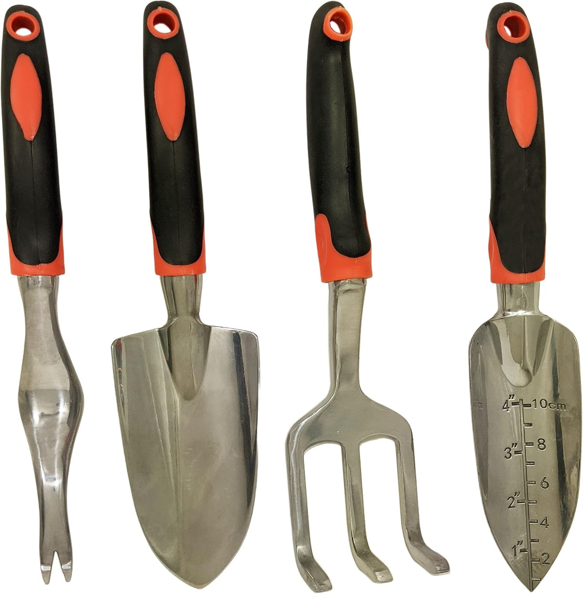 SciencePurchase Set of 4 Gardening Tool Set - Transplant Trowel, Hand Cultivator Rake, Hand Trowel, and Weed Remover - Sturdy Tools with Rubberized Grip Handles