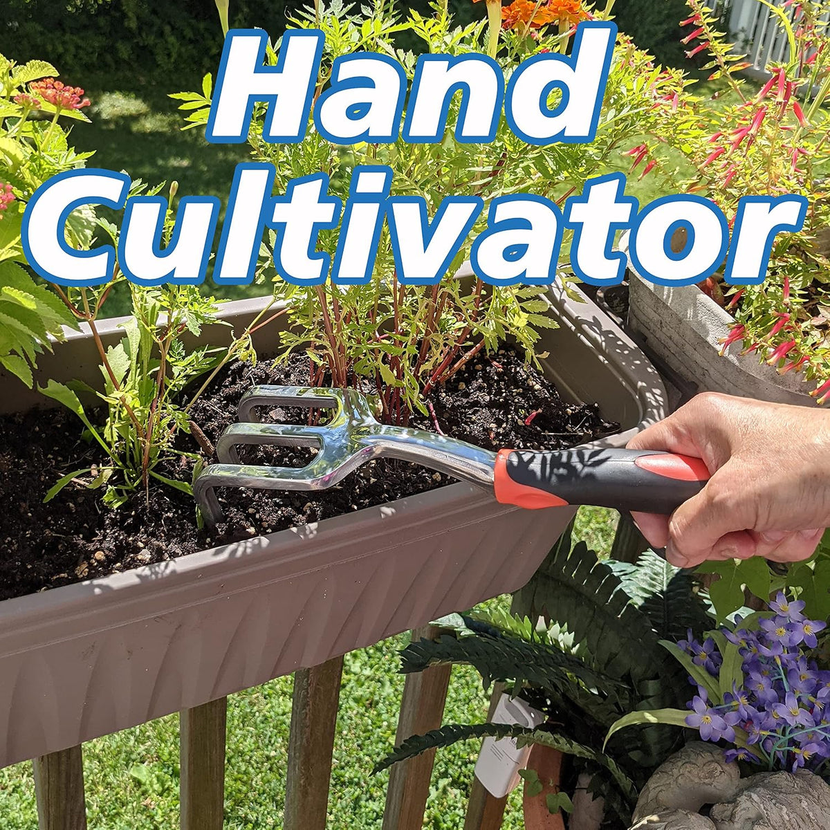 SciencePurchase Set of 4 Gardening Tool Set - Transplant Trowel, Hand Cultivator Rake, Hand Trowel, and Weed Remover - Sturdy Tools with Rubberized Grip Handles