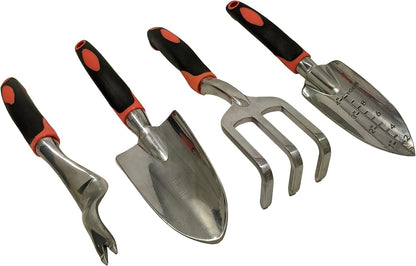 SciencePurchase Set of 4 Gardening Tool Set - Transplant Trowel, Hand Cultivator Rake, Hand Trowel, and Weed Remover - Sturdy Tools with Rubberized Grip Handles