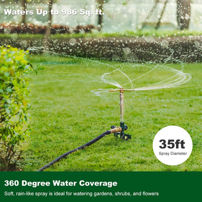 2 Pack Metal Lawn Sprinklers with Adjustable Telescoping Base, 3-Arm Water Sprinkler 360 Degree Rotation High-Rise Sprinkler for Large Area Coverage, Garden Watering Irrigation Sprinkler System