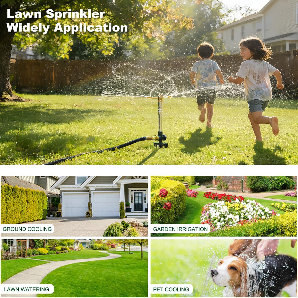 2 Pack Metal Lawn Sprinklers with Adjustable Telescoping Base, 3-Arm Water Sprinkler 360 Degree Rotation High-Rise Sprinkler for Large Area Coverage, Garden Watering Irrigation Sprinkler System