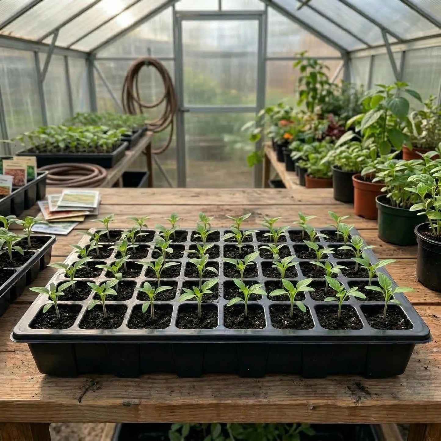 5-Set Seed Starter Tray Kits, Durable Plant Germination Trays with Humidity Vented Domes and Bases, Ideal for Seed Starting, Indoor Gardening, and Greenhouse (Total 200 Cells)