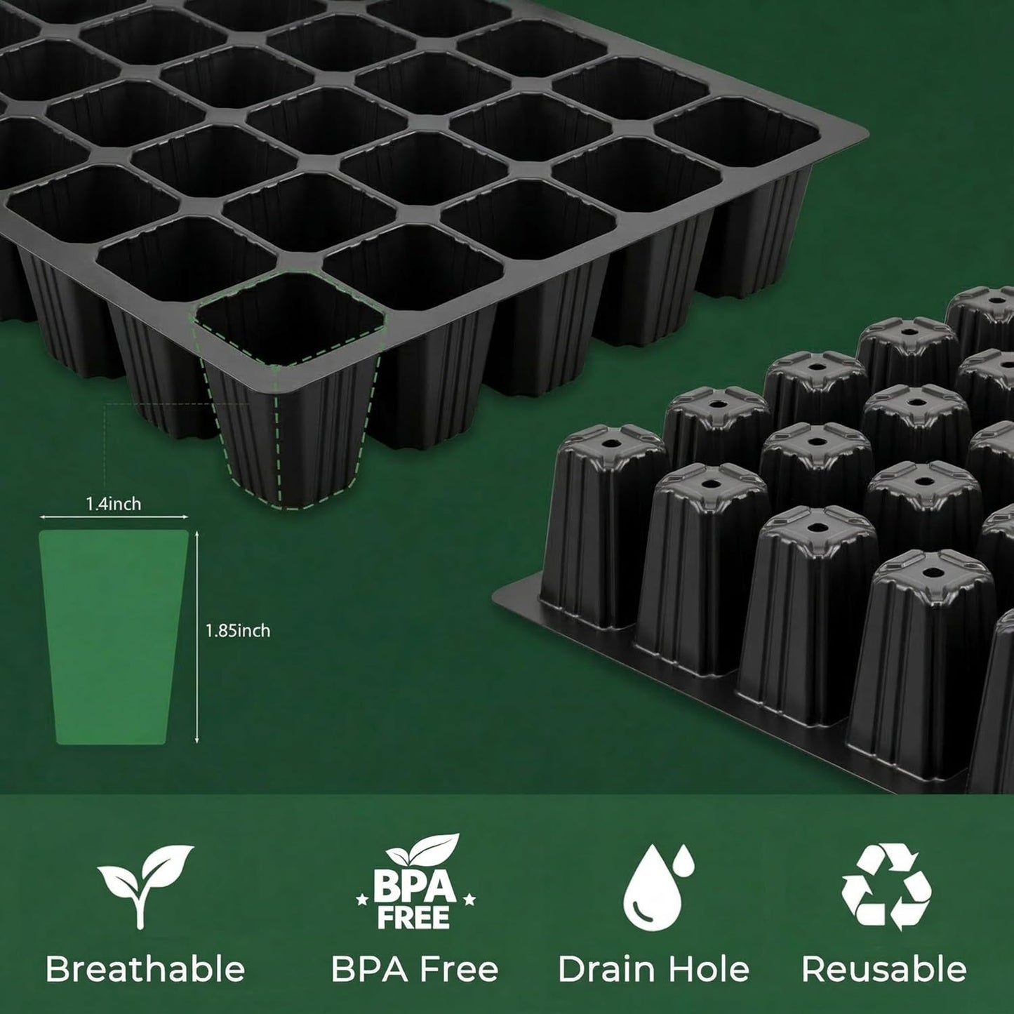 5-Set Seed Starter Tray Kits, Durable Plant Germination Trays with Humidity Vented Domes and Bases, Ideal for Seed Starting, Indoor Gardening, and Greenhouse (Total 200 Cells)