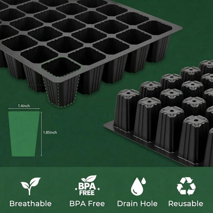 5-Set Seed Starter Tray Kits, Durable Plant Germination Trays with Humidity Vented Domes and Bases, Ideal for Seed Starting, Indoor Gardening, and Greenhouse (Total 200 Cells)