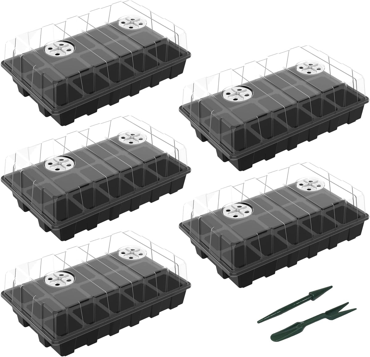 5-Set Seed Starter Tray Kits, Durable Plant Germination Trays with Humidity Vented Domes and Bases, Ideal for Seed Starting, Indoor Gardening, and Greenhouse (Total 200 Cells)