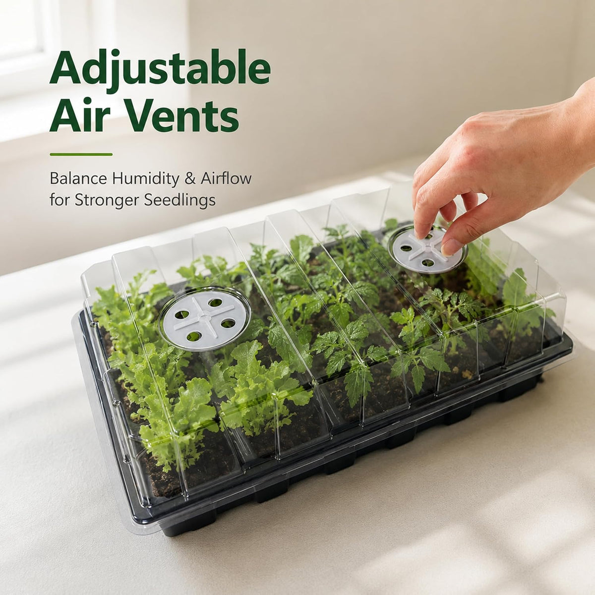 5-Set Seed Starter Tray Kits, Durable Plant Germination Trays with Humidity Vented Domes and Bases, Ideal for Seed Starting, Indoor Gardening, and Greenhouse (Total 200 Cells)