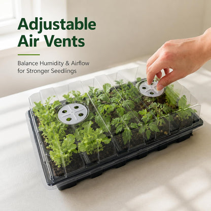 5-Set Seed Starter Tray Kits, Durable Plant Germination Trays with Humidity Vented Domes and Bases, Ideal for Seed Starting, Indoor Gardening, and Greenhouse (Total 200 Cells)