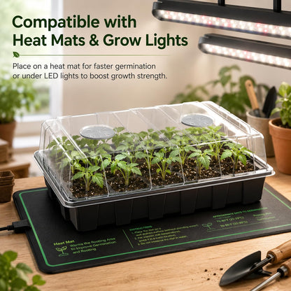 5-Set Seed Starter Tray Kits, Durable Plant Germination Trays with Humidity Vented Domes and Bases, Ideal for Seed Starting, Indoor Gardening, and Greenhouse (Total 200 Cells)